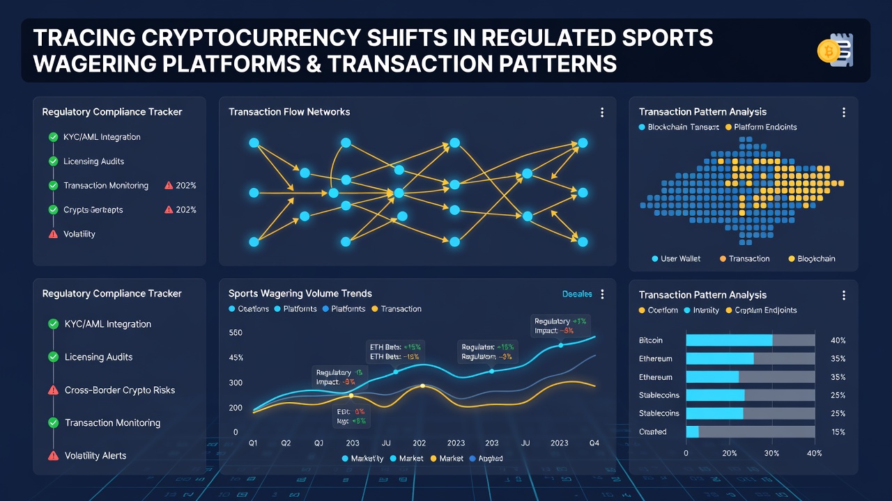 Detailed graph of sports wagering transaction volumes comparing fiat and cryptocurrency flows over recent quarters